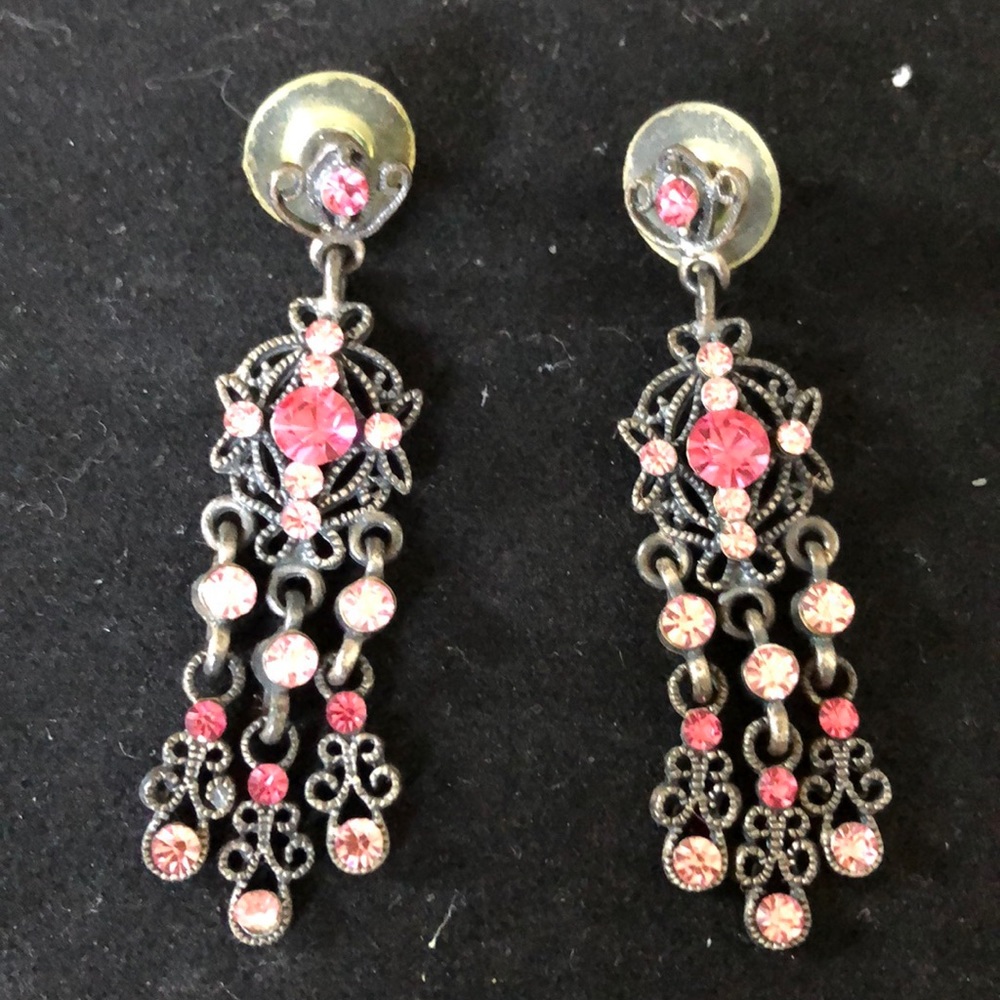 1928 pink crystal and pewter earrings